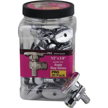 Apollo 1/2" Pex-B Barb X 3/8" Comp Brss 1/4 Turn Angl Stp Vlv Chrm Package Of 20