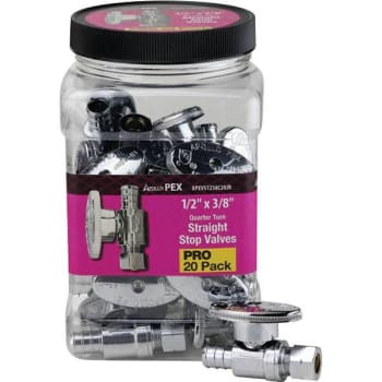 Apollo 1/2" Pex-B Barb X 3/8" Compr Brss Stop Valve Pro Pack Package Of 20