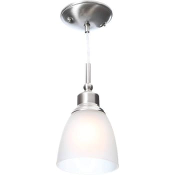 Hampton Bay Riverbrook Mini Pendant, Brushed Nickel, Frosted Wh Glass Shade