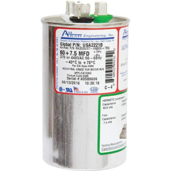 Image for Amrad Engineering 60/7.5 MFD 370/440 VAC Round Motor Run Capacitor from HD Supply