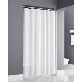 Zenna Home Vertical Stripe Regular White Shower Curtain 72x72 Waterproof Ss Grommet - Case Of 12