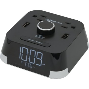 Brandstand CubieTime Single Day Alarm Clock, 2 Power Outlets, 2 USB Charging Ports, Black