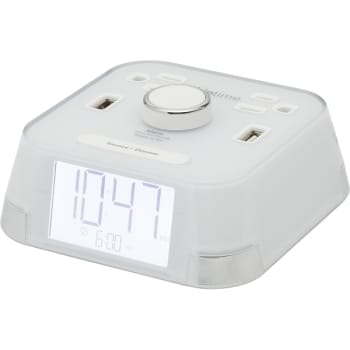 Image for Brandstand CubieTime Single Day Alarm Clock With 2 Power Outlets And 2 USB Ports, White from HD Supply