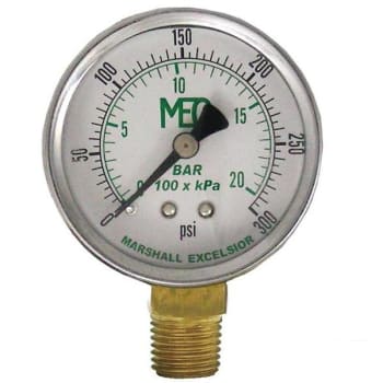 Mec Dial Dry Pressure Gauge 0-300 Psi Brass Bottom Mount 1/4 In. Mnpt 2 In. Steel Case