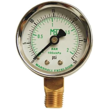 Mec Dial Dry Pressure Gauge 0-30 Psi Brass Bottom Mount 1/4 In. Mnpt 2 In. Steel Case
