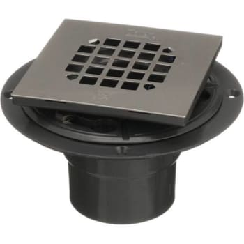 Oatey 3 In. Round Black PVC Shower Drain W/ 4-3/16 In. Square Stainless Steel Drain Cover