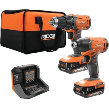 Ridgid 18v 2-Tool Combo Kit W/ 1/2 In. Drill, 1/4 In. Impact Driver, 2.0ah Battery, Charger, And Bag