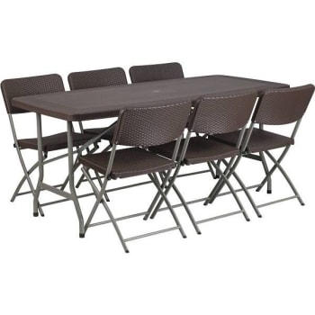 Image for 67.5 In. Plastic Tabletop Plastic Seat Folding Table And Chair Set (Brown) from HD Supply