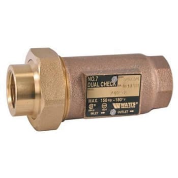 Image for Watts Lead-Free Dual Check Valve Backflow Preventer 1fnpt Union Inlet X Outlet from HD Supply