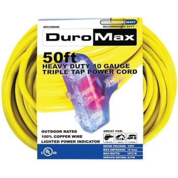 Duromax 50 Ft. 10 Ga Portable Generator Triple Tap Extension Power Cord