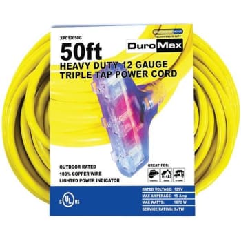 Image for Duromax 50 Ft. 12 Ga Portable Generator Triple Tap Extension Power Cord from HD Supply