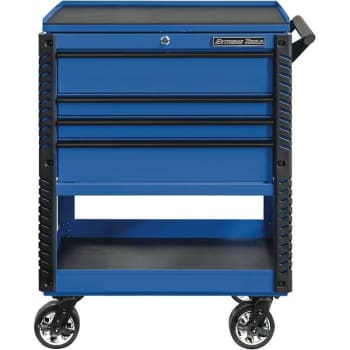 Extreme Tools Professional 33 In. 4-Drawer Tool Cart W/ Bumpers (Blue)