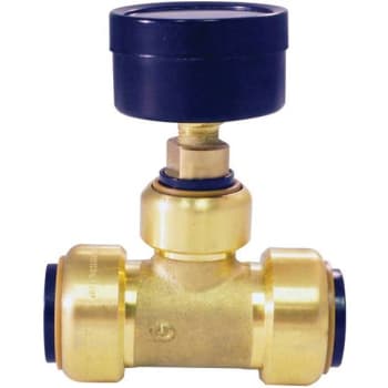 Tectite 3/4 In. X 3/4 In. X 1/2 In. Brass Push-To-Connect Tee W/ Pressure Gauge (0 To 200 Psi)