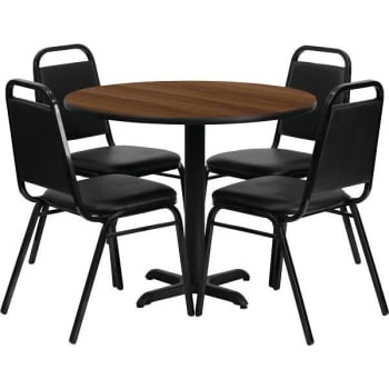 Image for Carnegy Avenue 5-Piece Table and Chair Set (Walnut Top) (Black Vinyl Seat) from HD Supply
