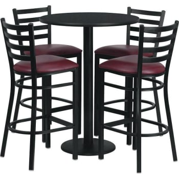 Image for Carnegy Avenue 5-Piece Table and Chair Set (Black Top) (Burgundy Vinyl Seat) from HD Supply