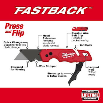Milwaukee Fastback Folding  Utility Knife With 50-Piece General Purpose Blade Set