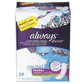 Image for Always Discreet Sensitive Bladder Maximum Protection Pads, Carton Of 117 from HD Supply