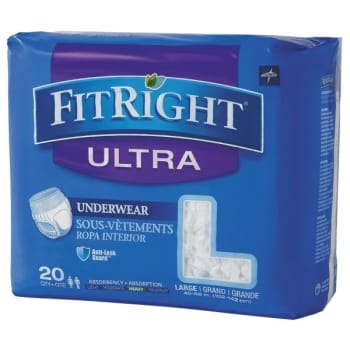 Medline FitRight Ultra Protective Underwear, Large, 40-56" Waist, Package of 20