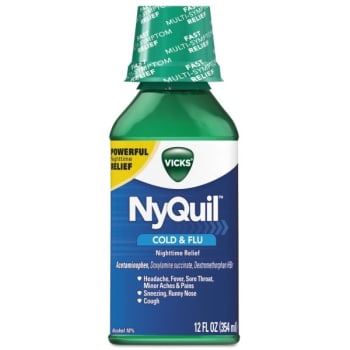 Image for Vicks Nyquil Cold & Flu Nighttime Liquid, 12 Oz Bottle, Carton Of 12 from HD Supply