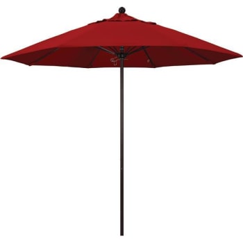 Image for California Umbrella 9 Ft. Bronze Aluminum Patio Umbrella W/ Fiberglass In Jockey Red Sunbrella from HD Supply