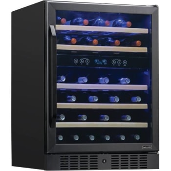 Newair 24 In. 46-Bottle Dual-Zone Wine Cooler W/ Beech Shelves (Black Stainless)