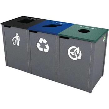 Image for Nex-Terra 26 Gal. Triple Waste And Recycle Bin (Black/Navy Blue/Green) from HD Supply