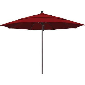 California Umbrella 11 Ft. Bronze Patio Umbrella W/ Fiberglass Ribs In Jockey Red Sunbrella