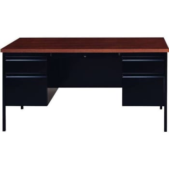 Hirsh 60 In. Executive Desk Double Pedestal 5-Drawer (Black) (Mahogany)