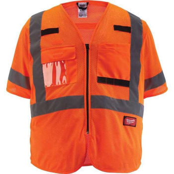 Milwaukee L-Xl Class 3 Mesh Hi Visibility Safety Vest With Sleeves (9-Pockets)