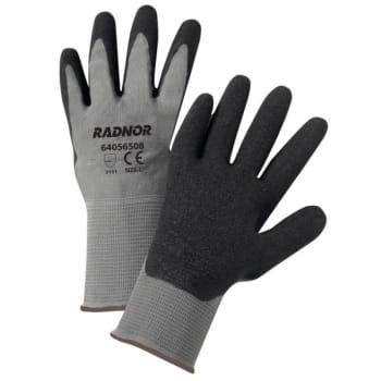 Radnor Med Gray Latex Palm Coated Glove, Black Seamless Nylon Knit Liner, 5 Pair