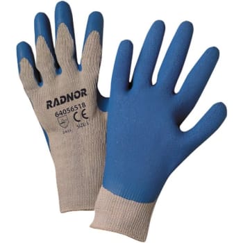 Radnor Large Blue Rubber Palm Coated String Knit Glove W/Gray Poly Liner, 6 Pair