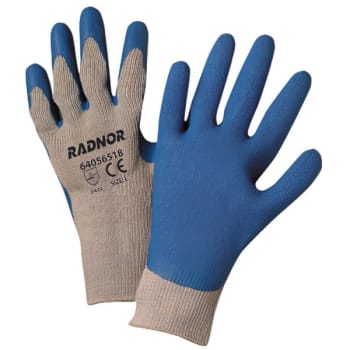 Radnor XL Blue Rubber Palm Coated String Knit Glove W/ Gray Poly Liner, 6 Pair