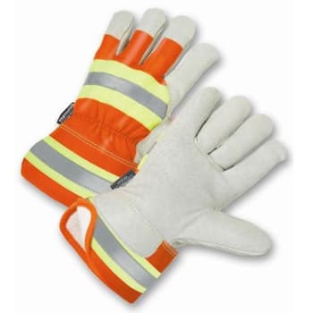 Radnor Large Orange/Gray Pigskin Cold Weather Gloves With Safety Cuffs, 1 Pair