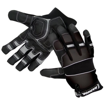 Radnor Medium Black Full Finger Suede Leather And Spandex Mechanic Glove, 1 Pair