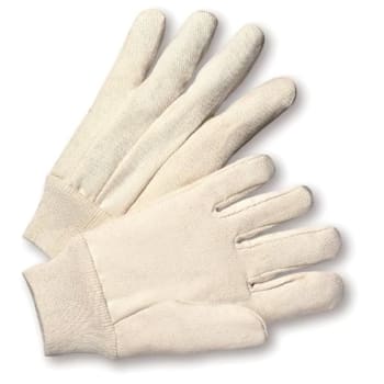 Radnor Men's 8 Oz White 100% Cotton Canvas Gloves With Knit Wrist, 12 Pair