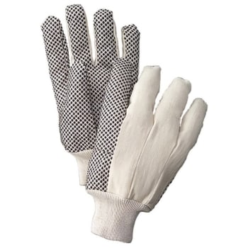 Radnor 8Oz White Cotton Canvas Glove W/ Knit Wrist/PVC Dotted Palm, 12 Pair