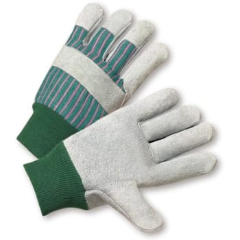 Radnor L Standard Split Leather Palm Glove W/Canvas Back/Knit Wrist Cuff, 4 Pair