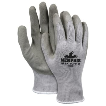 Radnor XL Gray String Knit Glove W/ Black Latex Palm Coating/Green Hem, 4 Pair
