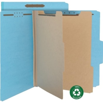 Smead Pressboard Classification Folder, 2 Dividers, Letter, Blue, Pack Of 5