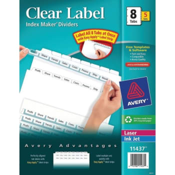 Avery® Index Maker Label Dividers, Clear, White Tabs, 8-Tab Set, Pack Of 5 Sets