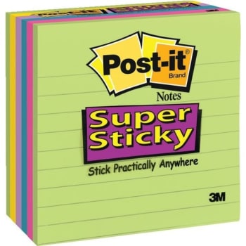 Post-it Notes Super Sticky Pads in Miami Colors, Lined, 4 x 4, 90/Pad, 6 Pads/Pack