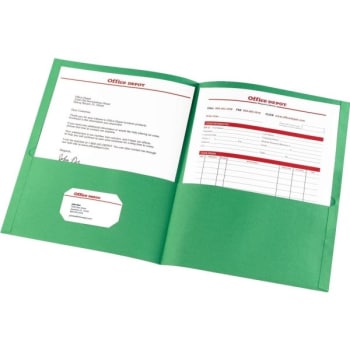 Image for Office Depot Brand Leatherette Twin-Pocket Folders, Light Green, Pack Of 10 from HD Supply