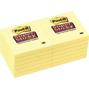 Post-It® Notes, Super Sticky, 1-7/8" x 1-7/8", Canary Yellow, Pack Of 10 Pads