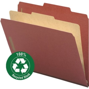 Smead Pressboard Classification Folder, 1 Divider, Letter, Red, Box Of 10