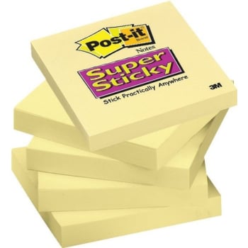 Post-It® Notes, Super Sticky, 3" x 3", Canary Yellow, Package Of 12 Pads