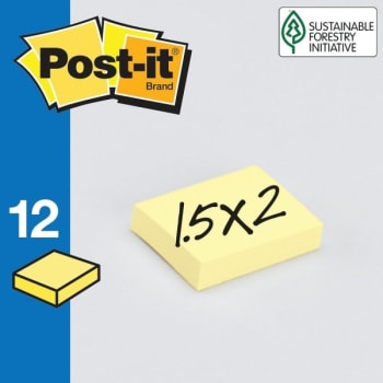 Image for Post-It® Notes, 1-1/2" x 2", Canary Yellow, Package Of 12 Pads from HD Supply