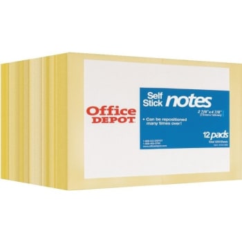Image for Office Depot® Brand Self-Stick Notes, 3" x 5", Yellow, Package Of 12 Pads from HD Supply