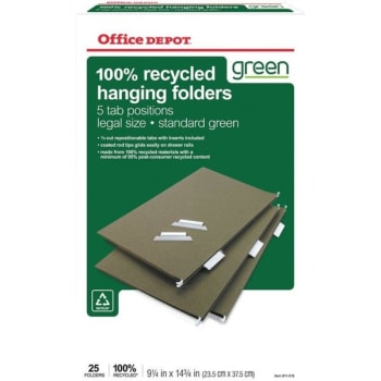 Image for Office Depot Hanging Folders, Legal Size, Green, Box Of 25 from HD Supply