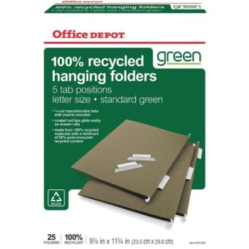 Office Depot Hanging Folders, Letter Size, Green, Box Of 25