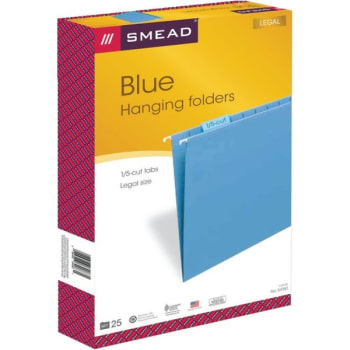 Image for Smead Color Hanging Folders, Legal Size, Blue, Box Of 25 from HD Supply